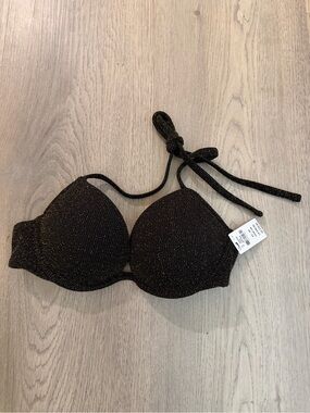 Black Shimmer Halter swim top